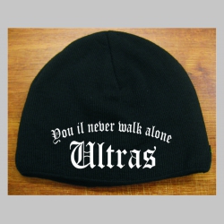 Ultras  - You il never walk alone čierna pletená čiapka stredne hrubá vo vnútri naviac zateplená, univerzálna veľkosť, materiálové zloženie 100% akryl